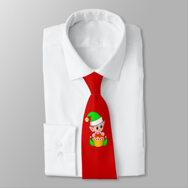 Corbata Elfo moderno lindo de Navidad en rojo (Atado)
