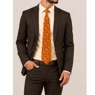 Corbata Emberielle Naranja Quemada y Dorado Floral Ornamen