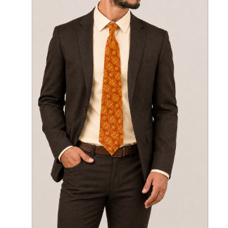 Corbata Emberielle Naranja Quemada y Dorado Floral Ornamen
