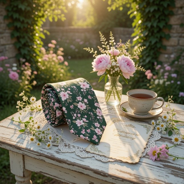 Corbata Emerald Green Floral Pink Blossom (Subido por el creador)
