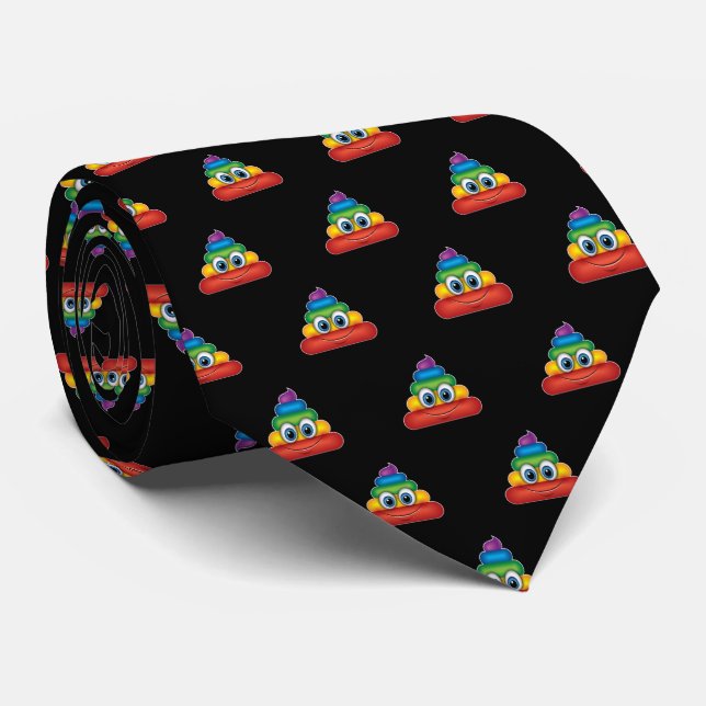 Corbata Emoji de caca de arcoíris moderna (Enrollado)