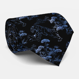 Corbata en estilo japonés con tigre azul