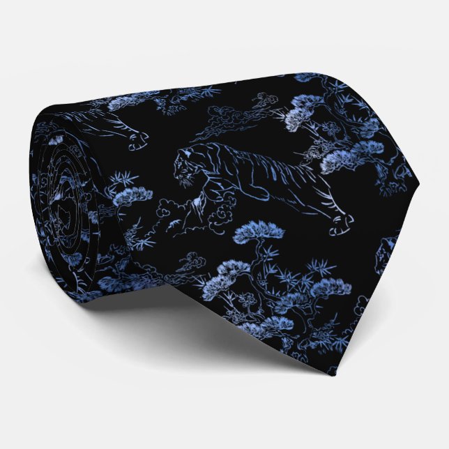 Corbata en estilo japonés con tigre azul (Enrollado)