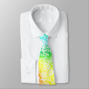 Corbata Encaje Blanco Elegante Sobre Abstracto de Arcoíris