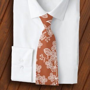 Corbata Encaje blanco sobre terracota