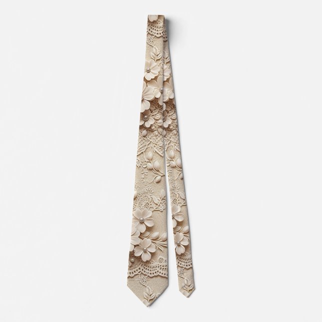 Corbata Encaje con flores rosadas (Anverso)