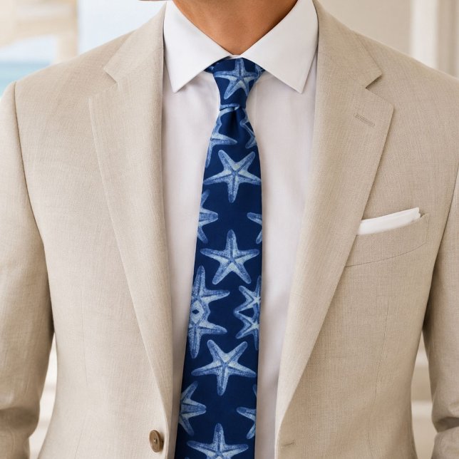 Corbata encanto costero playa rústico náutico azul estrell (coastal chic beach rustic nautical blue starfish neck tie)