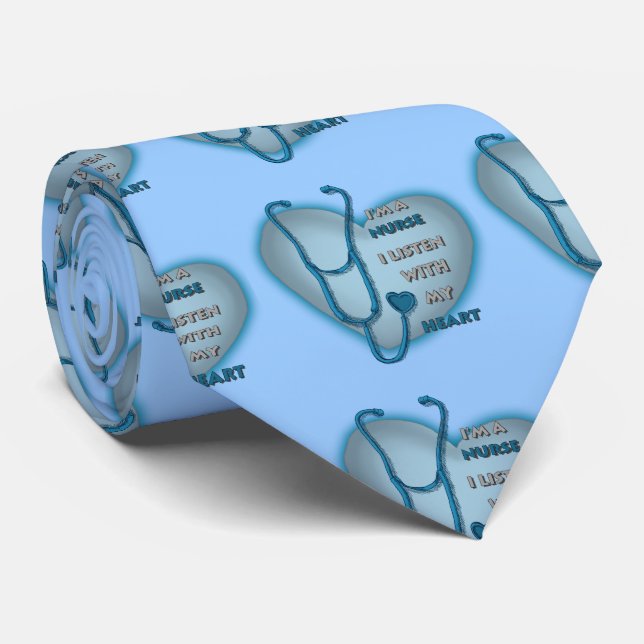 Corbata enfermera de corazón azul grande  (Enrollado)