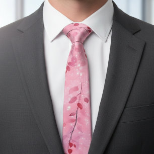 Corbata Enredaderas abstractas en acuarela con fondo rosa