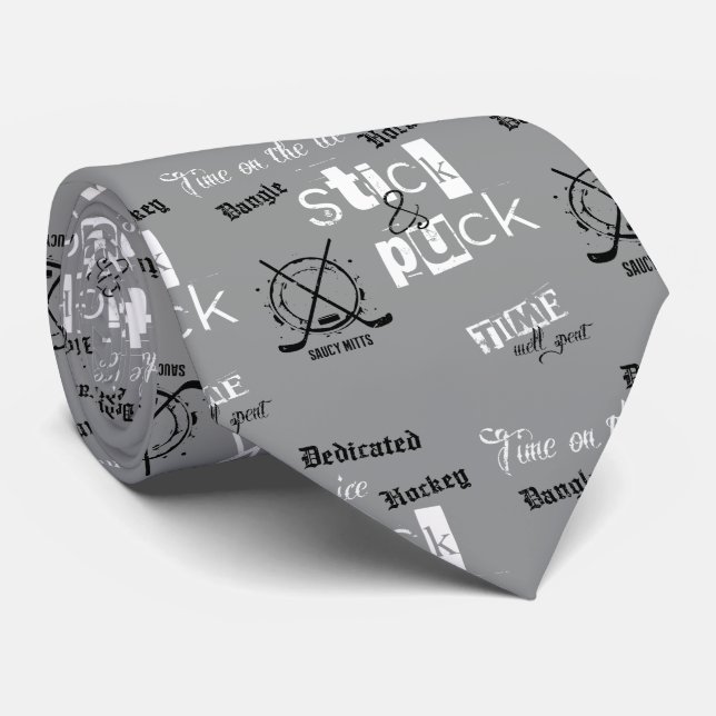 Corbata Entrenador de hockey sobre hielo en gris plateado (Enrollado)
