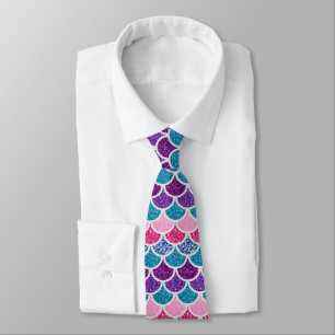 Corbata escamas de sirena azules turquesa rosadas y morada