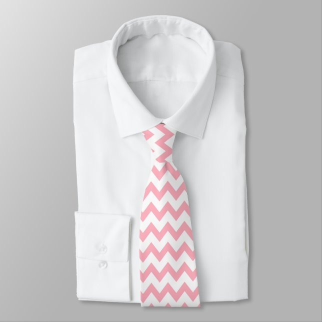 Corbata Escándalo blanco rosado del patrón de Moda Zig Zag (Atado)