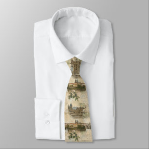 Corbata Escena del río europeo vintage - Guión manuscrito
