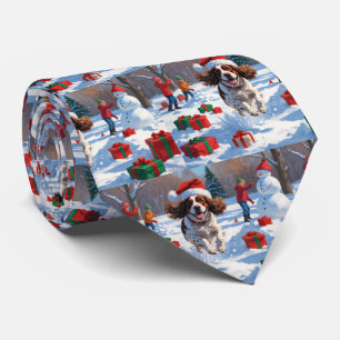 Corbata Escena festiva de Navidad con Brittany Spaniel en 