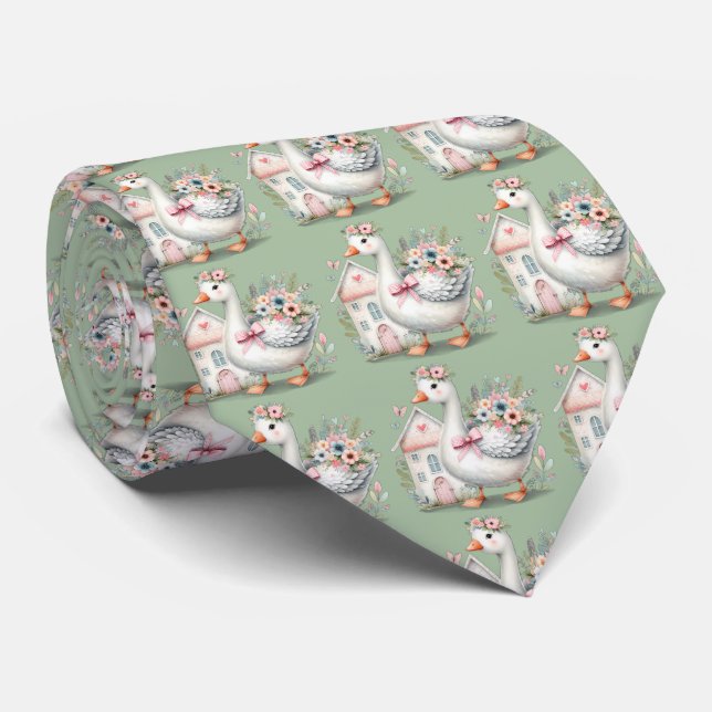 Corbata Escena Floral de Casa de Ganso de Cabaña (Enrollado)