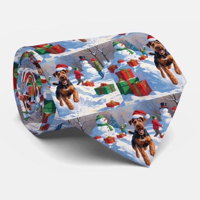Corbata Escena Navideña Festiva de Snow Airedale (Enrollado)