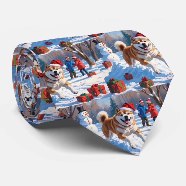 Corbata Escena nevada festiva de Navidad Akita (Enrollado)