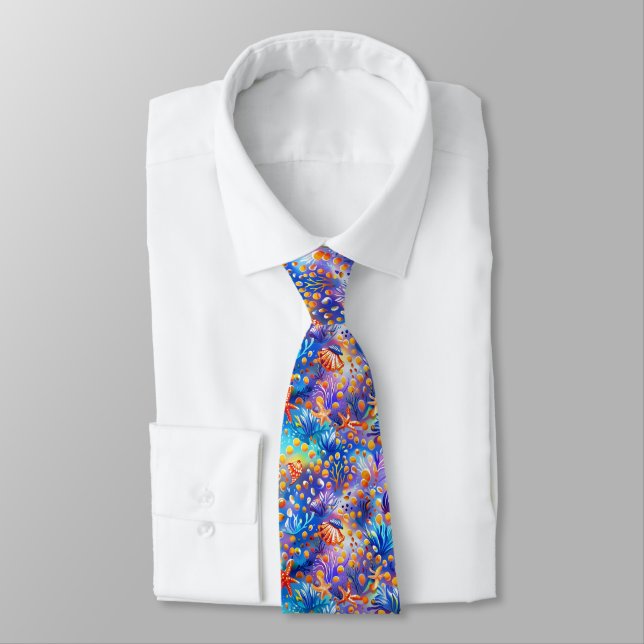 Corbata Escena submarina de acuarela caprichosa Océano (Atado)