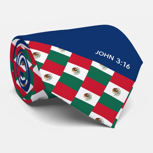 Corbata Escritura cristiana de MÉXICO Juan 3:16 Azul (Enrollado)
