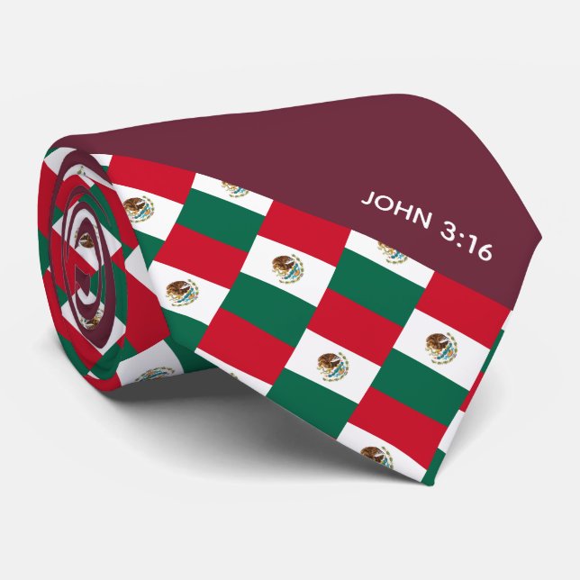 Corbata Escritura cristiana de MÉXICO Juan 3:16 Borgoña (Enrollado)
