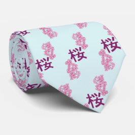 Corbata Escritura en japonés de kanji con flores de cerezo