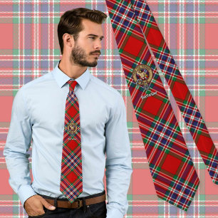 Corbata Escudo de Clan MacFarlane sobre Tartán Rojo