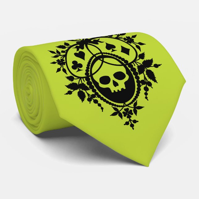 Corbata Escudo verde con calavera y trajes de cuero de cue (Enrollado)