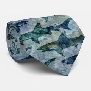 Corbata Escuela de tiburones en azul acuoso