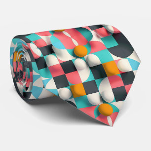Corbata Esferas 3D coloridas y patrón de cuadrícula geomét