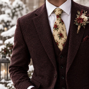 Corbata Esmeralda Verde Rosa Roja Vintage Floración