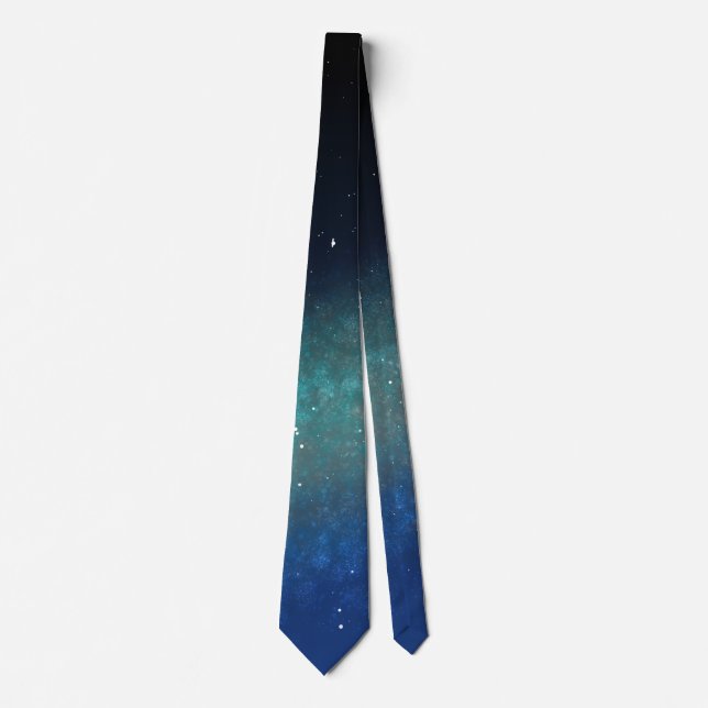 Corbata Espacio Galaxy Nebula Nocturna Cielo Azul Verde (Anverso)