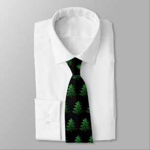 Corbata Espantoso patrón negro verde de árbol de Navidad