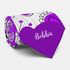 Corbata Espectacular morado de corazones blancos flores no