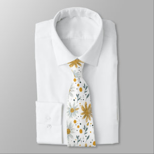 Corbata Espectacular patrón floral blanco y amarillo