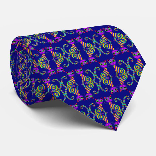 Corbata Espectacular y dramático patrón de gato arcoiris (Enrollado)
