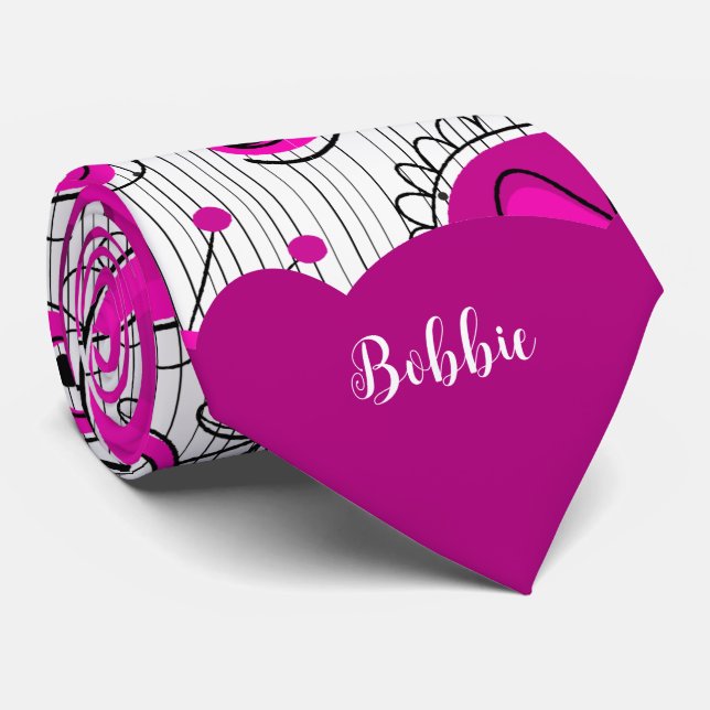 Corbata Espectaculares corazones blancos rosados florales  (Enrollado)