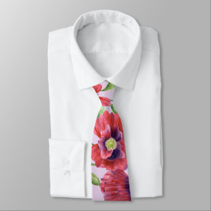 Corbata Espectáculos Rojos vibrantes Patrón Floral acuarel