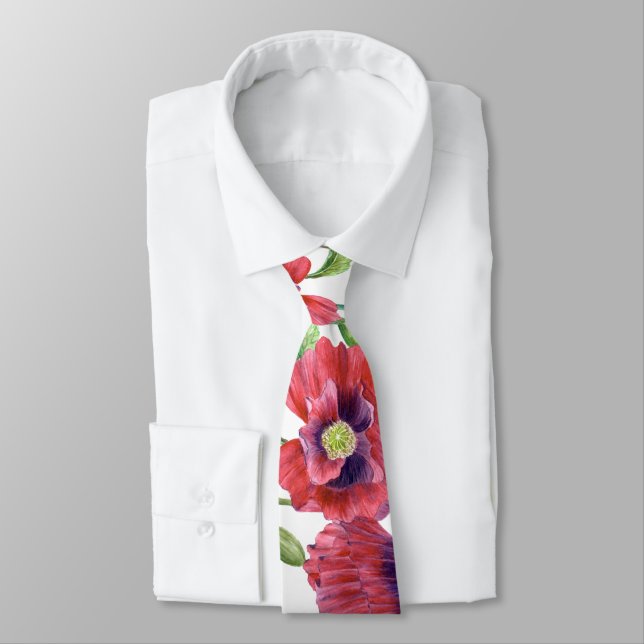 Corbata Espectáculos Rojos vibrantes Patrón Floral acuarel (Atado)