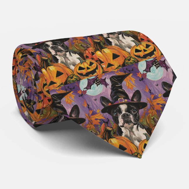 Corbata Espeluznante Bruja De Halloween Y Calabaza De Bost (Enrollado)