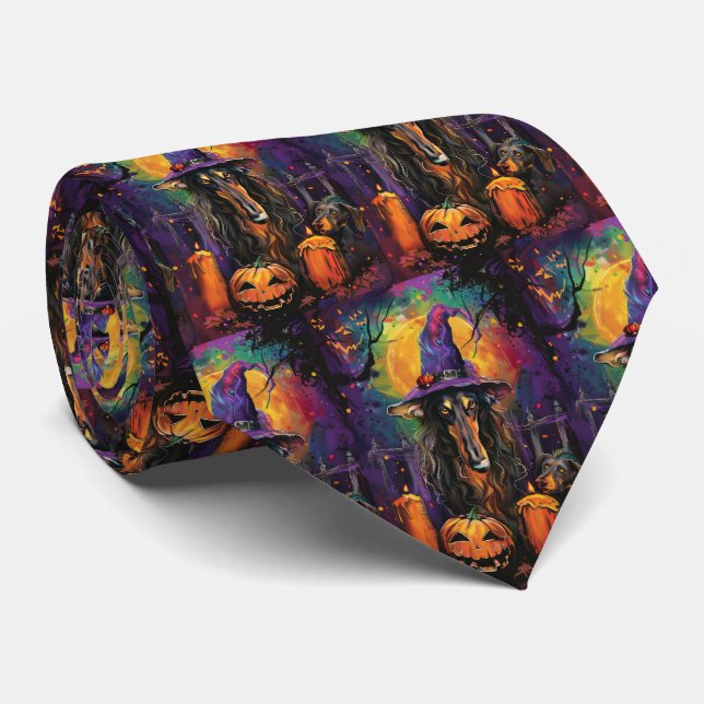 Corbata Espeluznante Halloween afgano Bruja y calabaza (Enrollado)