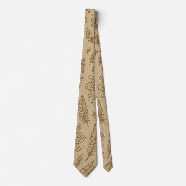 Corbata Espíritu Boho Plumas – Armonía de Mandala Turquesa (Anverso)
