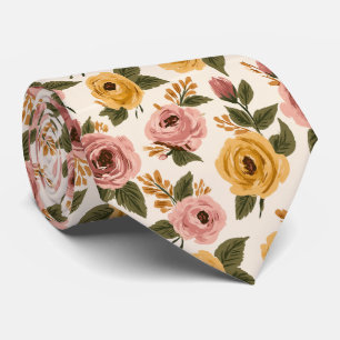 Corbata Esposo tradicional de boda con estampado de rosa