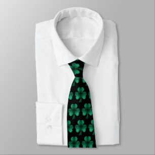Corbata Espuma verde esmeralda Patrón de Shamrock negro
