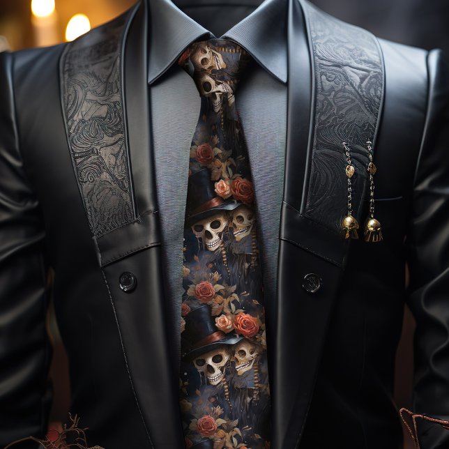 Corbata Esqueletos Besándose, Rosas Rosadas Sonrojadas Bod (Unusual wedding ideas, romantic gothic wedding groomsmen tie, with steampunk vibes.)