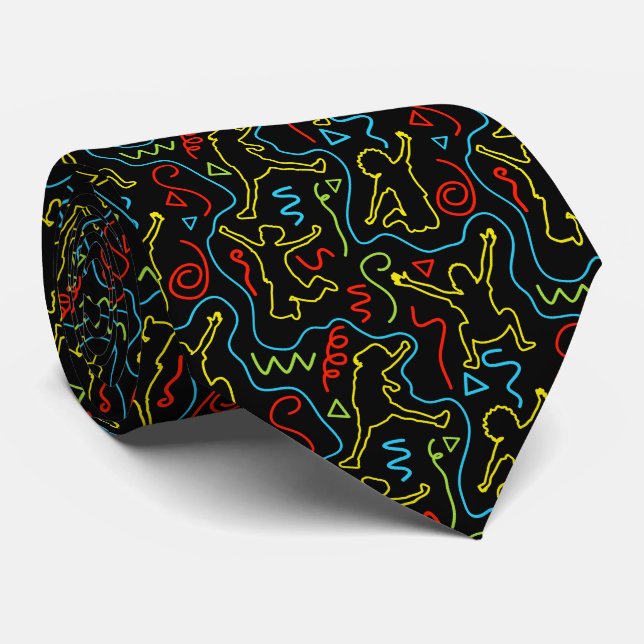 Corbata Esquema de diversión infantil patrón negro neón (Enrollado)