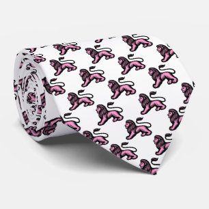 Corbata Estado del león - Negro con rosa sobre blanco
