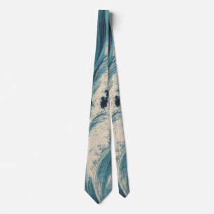 Corbata Estampa antigua de olas del océano azul en bloque 