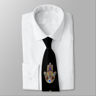Corbata Estampa artística de Hamsa Judaica Corazones Flore