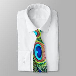 Corbata Estampa de Caleidoscopio de Plumas de Pavo Real