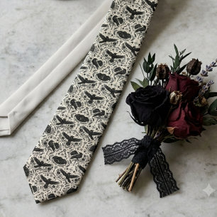 Corbata Estampa de cuervo gótico Dark Academia